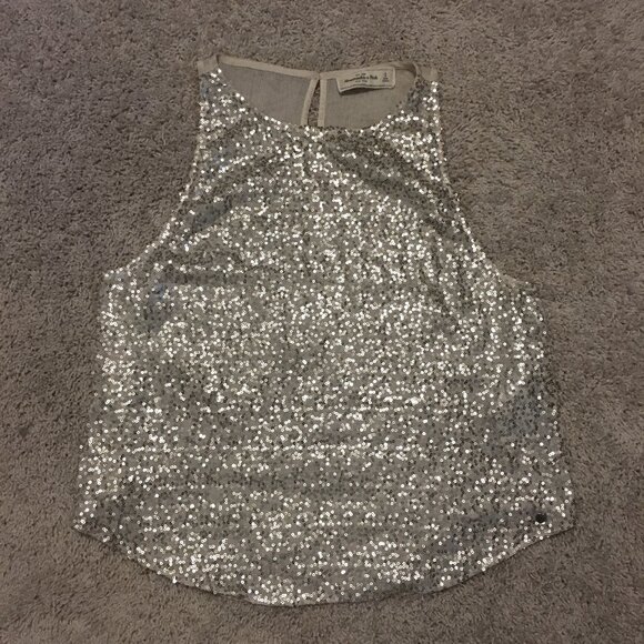 Abercrombie & Fitch Cream and Gold Sequin Sheer Glamorous Tank Top - Picture 11 of 16